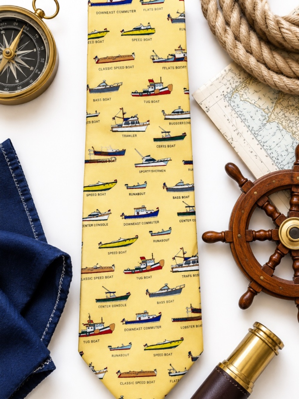 Eric Holch Alynn Name That Powerboat 100% Silk Nautical Boat Tie USA